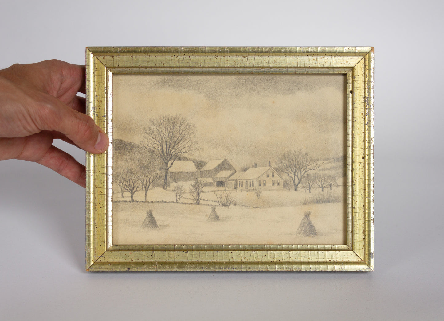19th C. Pencil Drawing of a Farm
