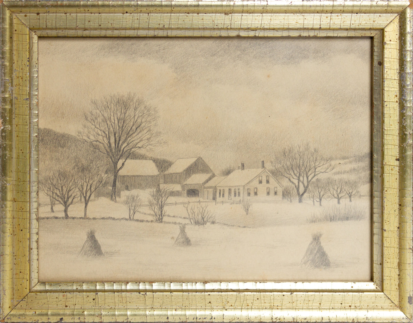 19th C. Pencil Drawing of a Farm