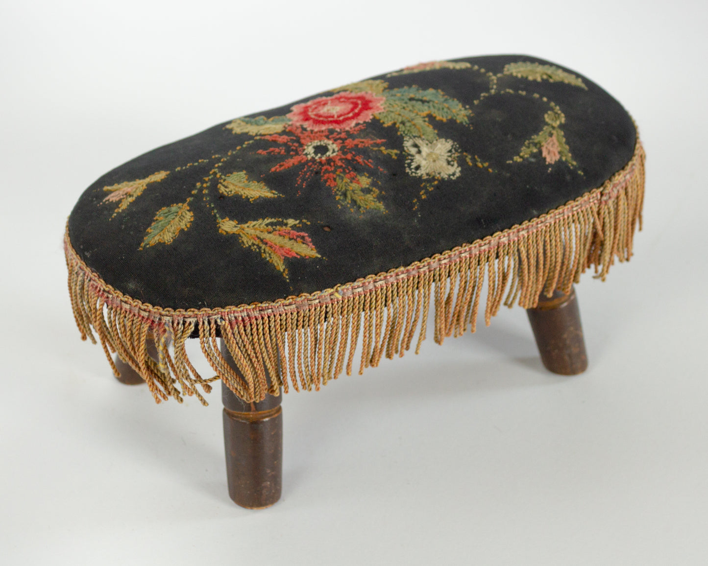 Crewelwork covered windsor stool